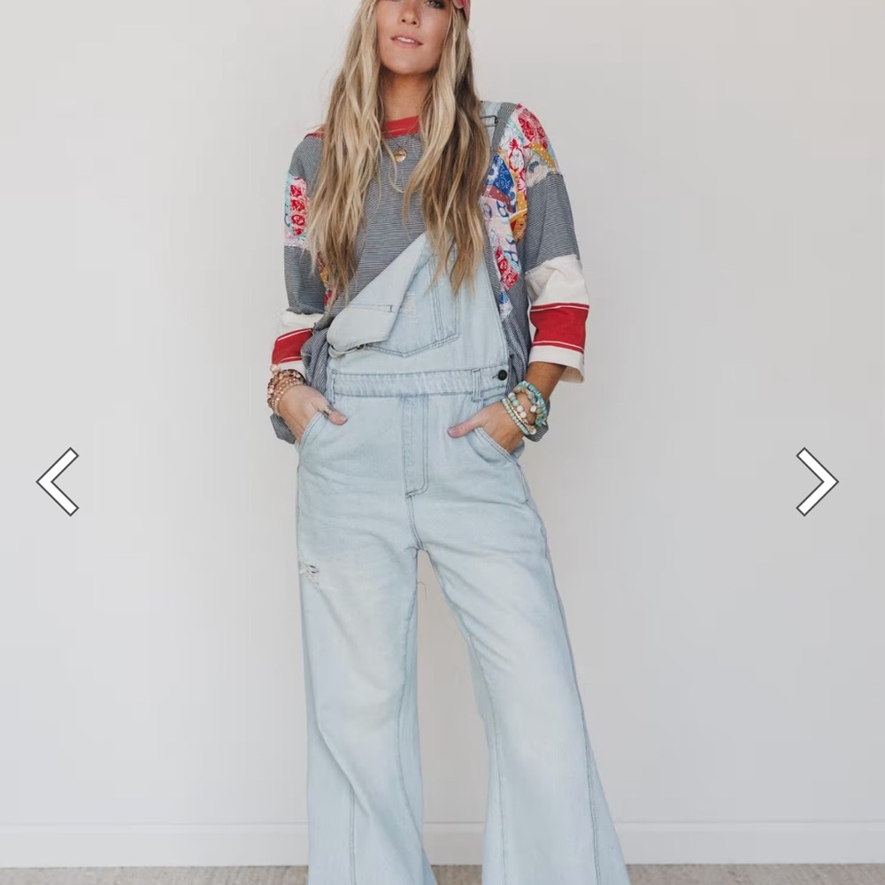 Aaron And Amber Overalls. Molly Distressed Hem Wide Leg.